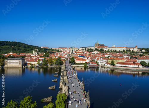 View over Vltava River and Charles Bridge towards Lesser Town and Castle, Prague, Bohemia Region, Czech Republic