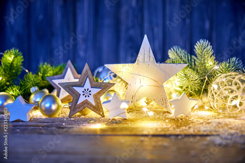 Christmas decoration for firtree glass balls garland and star photo