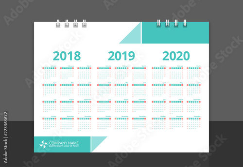 2019 calendar back cover week start Sunday corporate design template vector.