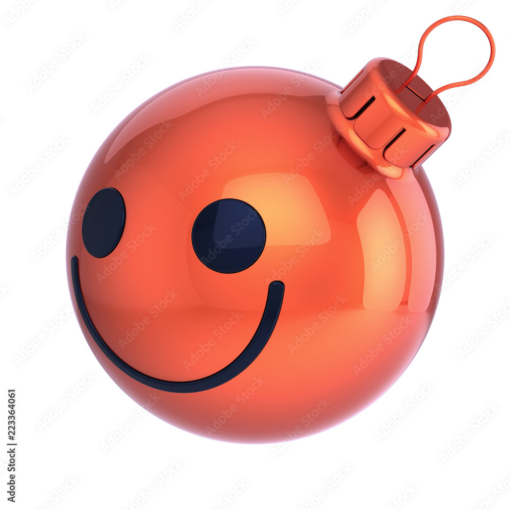 emoticon Christmas ball orange head face funny, New Year's Eve bauble cartoon decoration cute. Merry Xmas cheerful person laughing character adornment. 3d rendering emoticon Christmas ball orange head face funny, New Year's Eve bauble cartoon decoration cute. Merry Xmas cheerful person laughing character adornment. 3d rendering
