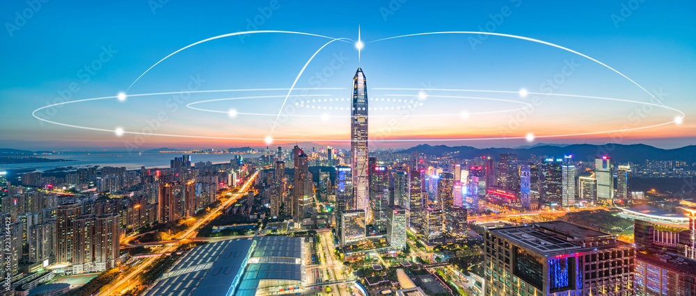 Fototapeta premium Shenzhen City Scenery and Big Data Concept