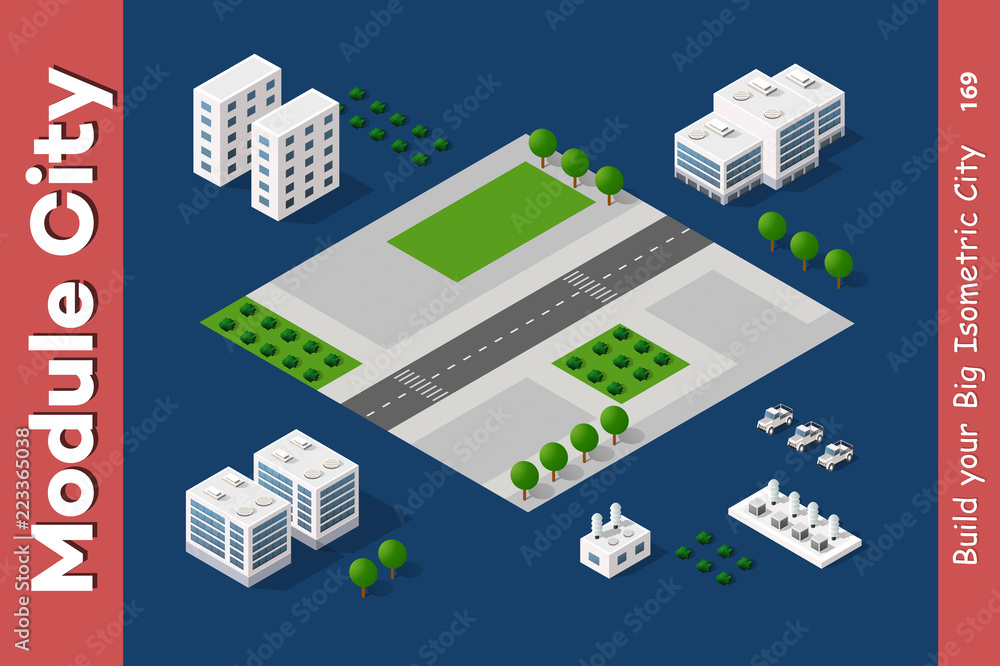 The isometric city with skyscraper