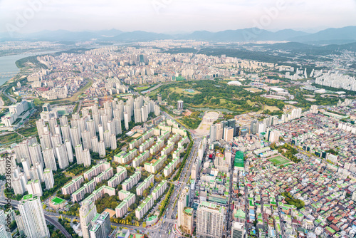 Amazing top view of residential area of Seoul, South Korea