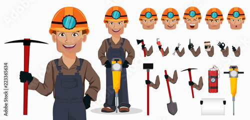 Miner man, mining worker. Cartoon character