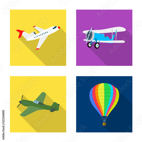 Vector design of plane and transport icon. Set of plane and sky vector icon for stock.