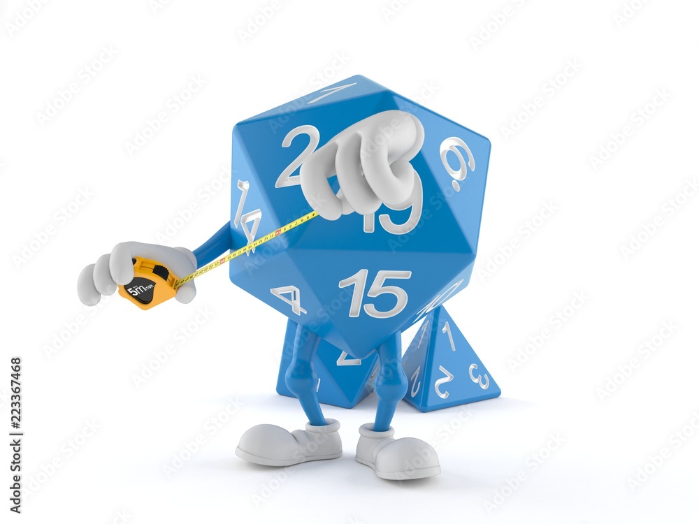 Fototapeta premium RPG dice character holding measuring tape