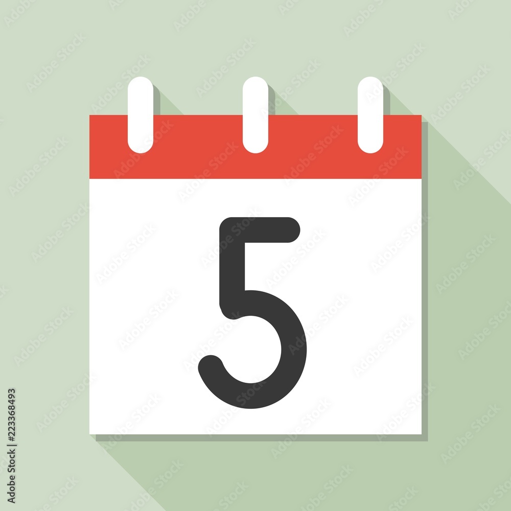 calendar and number five, calendar icon set, flat design vector with long shadow calendar and number five, calendar icon set, flat design vector with long shadow