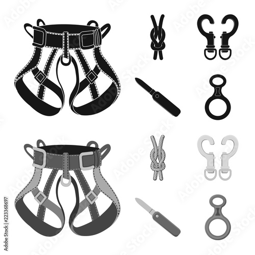 Vector illustration of mountaineering and peak icon. Set of mountaineering and camp vector icon for stock.