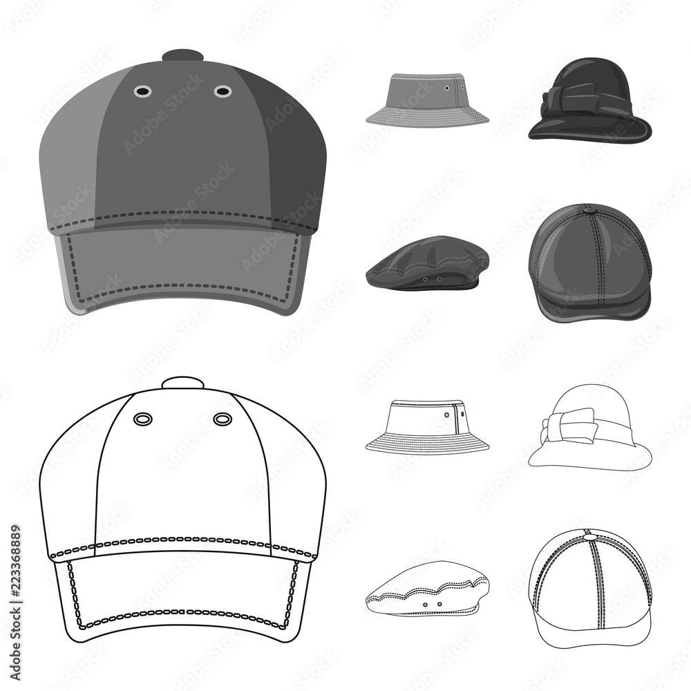 Vector design of headgear and cap logo. Collection of headgear and accessory stock symbol for web. Vector design of headgear and cap logo. Collection of headgear and accessory stock symbol for web.