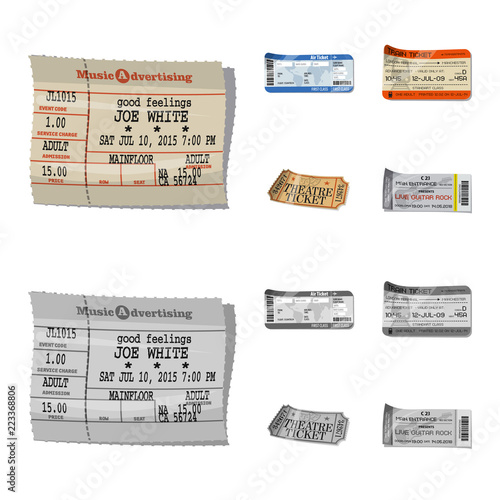 Vector illustration of ticket and admission symbol. Set of ticket and event stock symbol for web.