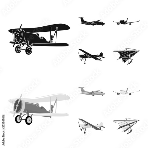 Vector illustration of plane and transport icon. Collection of plane and sky stock vector illustration.