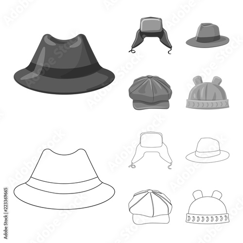 Vector design of headgear and cap logo. Set of headgear and accessory vector icon for stock.