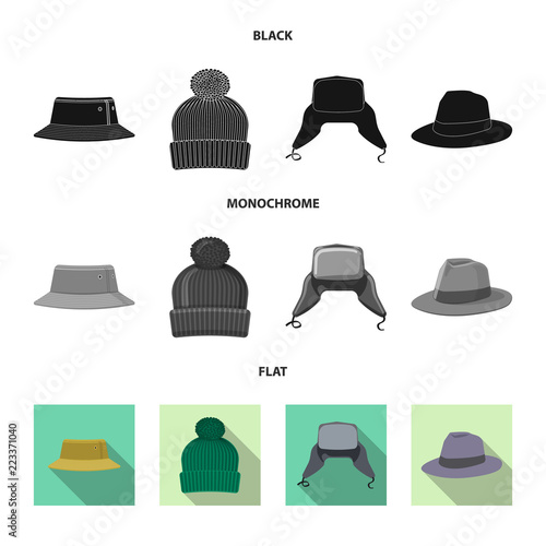 Isolated object of headgear and cap logo. Set of headgear and accessory stock vector illustration.