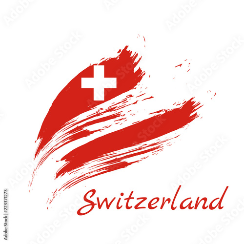 Flag of Switzerland, brush stroke background vector illustration.