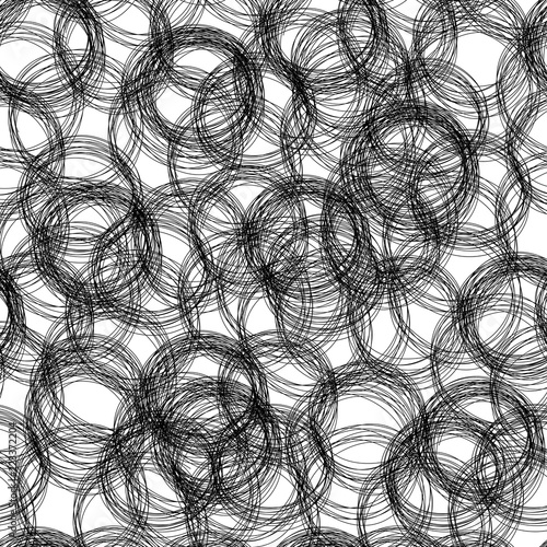 Vector Seamless Pattern, Black and White Background, Scribble Circles.