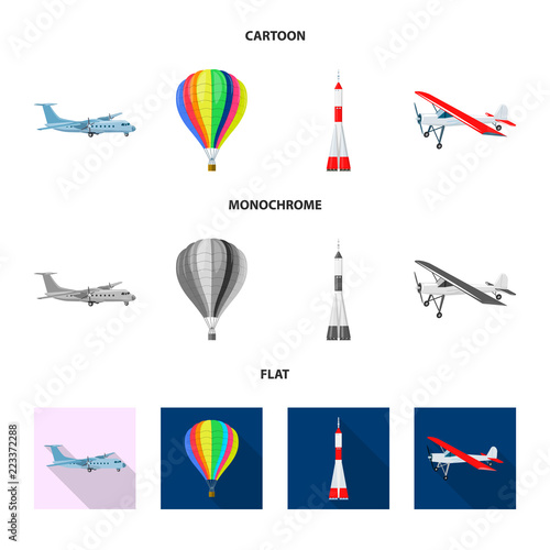 Vector illustration of plane and transport sign. Collection of plane and sky vector icon for stock.
