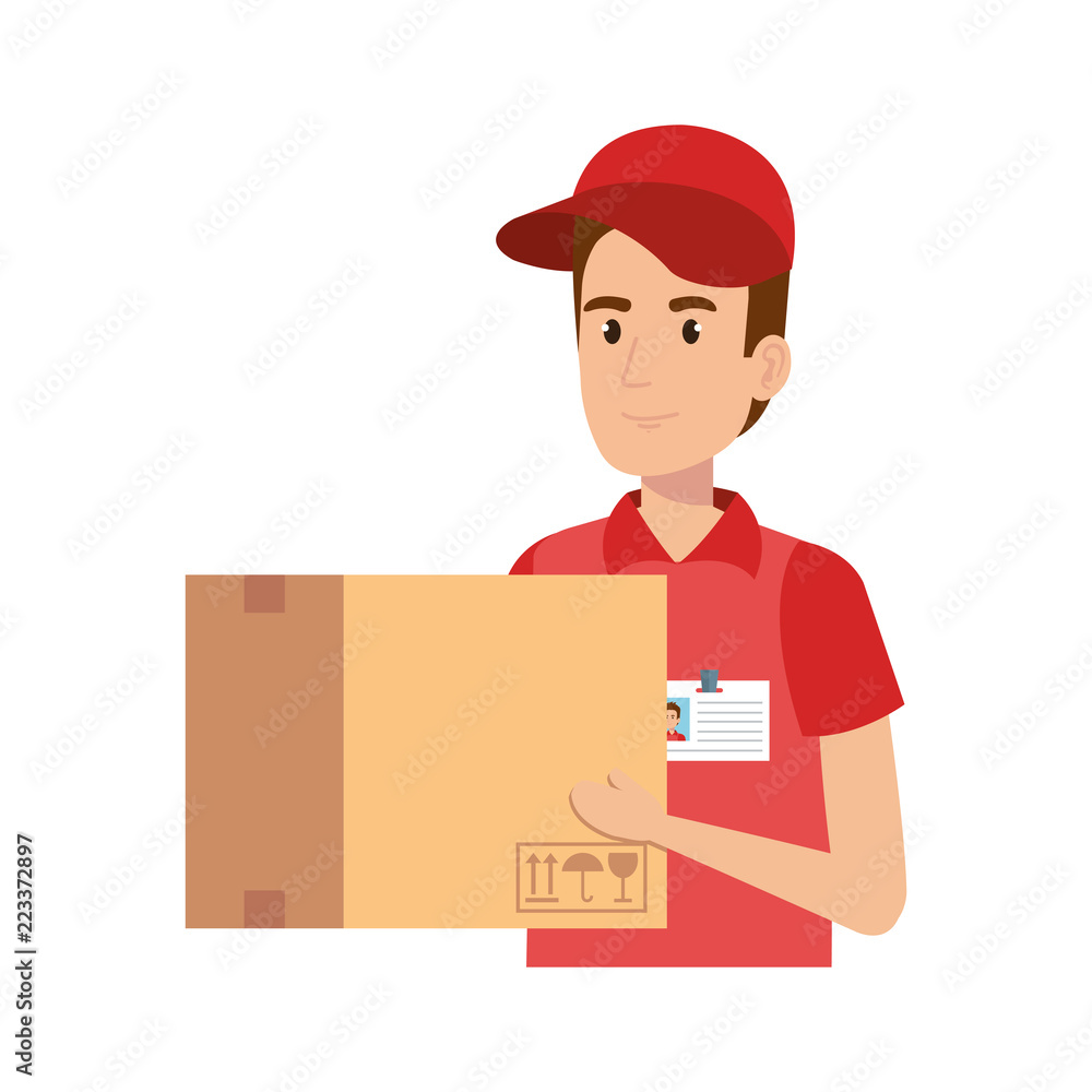 delivery worker lifting box character delivery worker lifting box character
