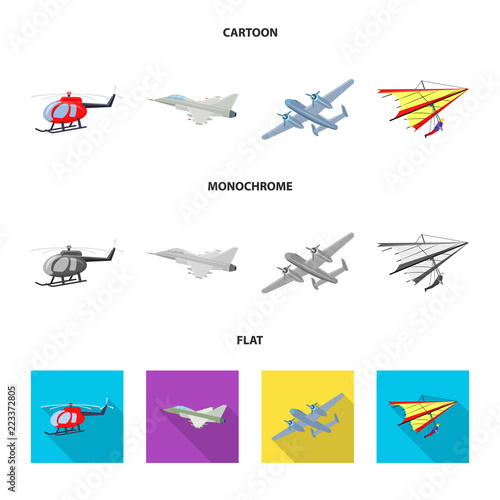 Vector illustration of plane and transport symbol. Set of plane and sky stock vector illustration.