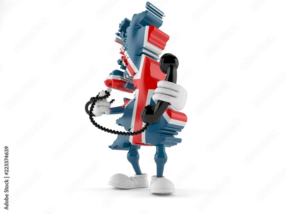 UK character holding a telephone handset