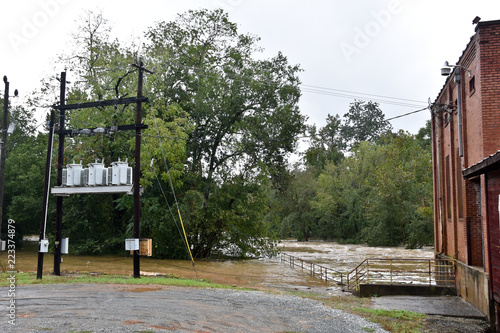 Flooding Due to Hurricane Florence Near An Electrical Unit