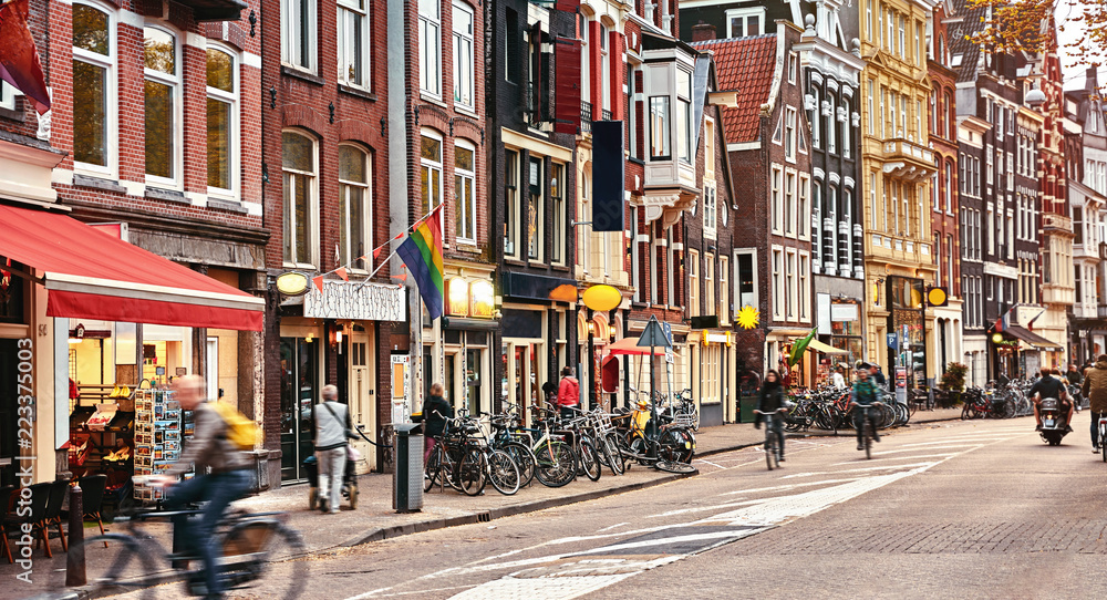 Street in Amsterdam, Netherlands Holland. Old traditional dutch