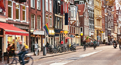 Street in Amsterdam, Netherlands Holland. Old traditional dutch