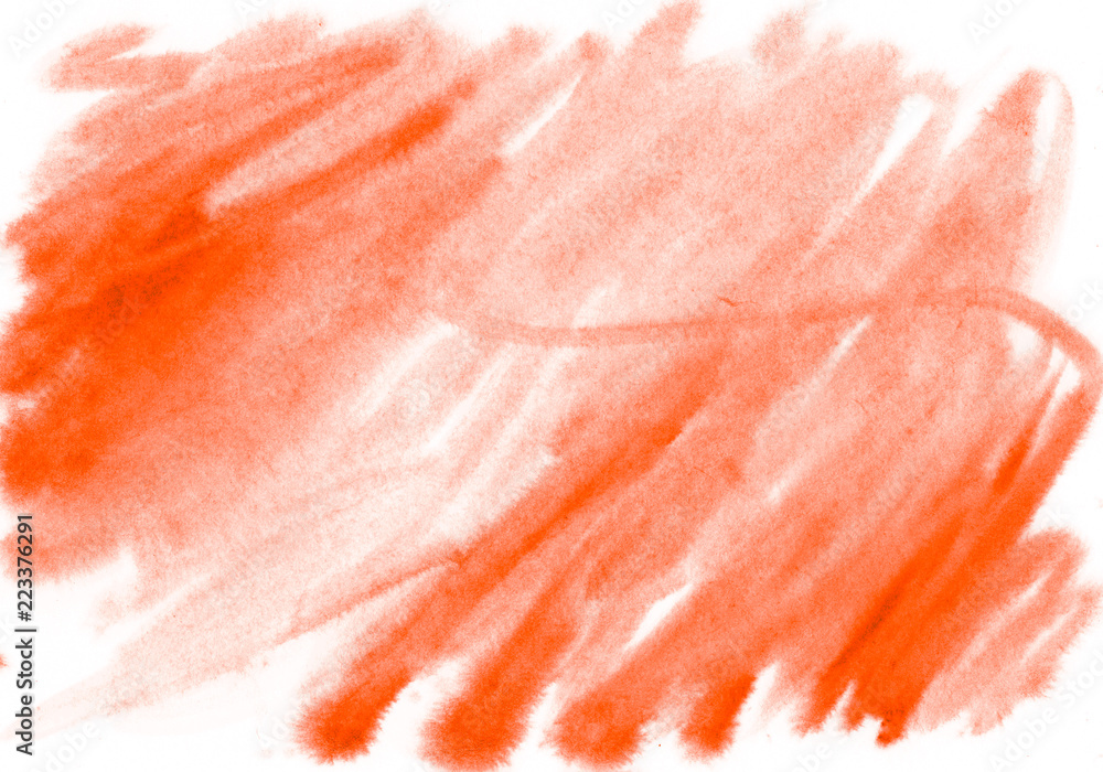 Abstract orange watercolor on white background. The color splashing stripes on the paper texture.