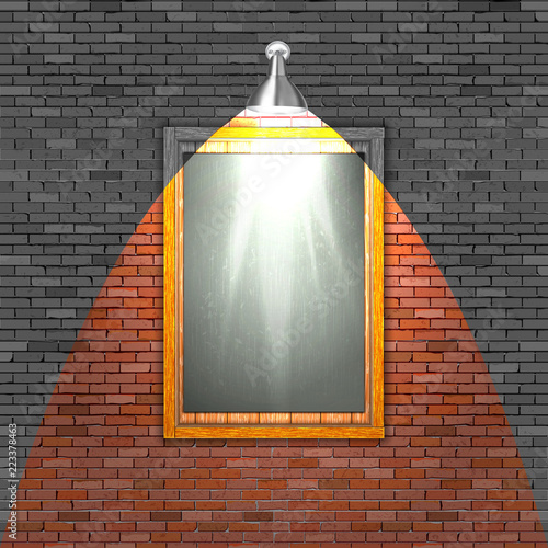 board on a brick wall lighting
