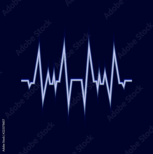 Vector Glowing Amplitude Line, Pulse Neon Icon, Dark Blue Background.