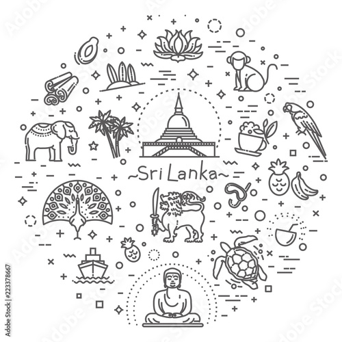 Sri Lanka vacation icons set. Vector icons