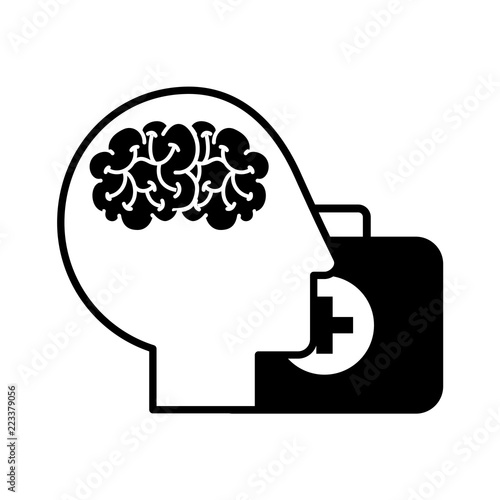 profile human head brain suitcase medical aid
