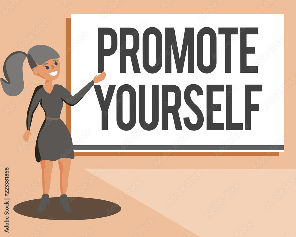 Conceptual hand writing showing Promote Yourself. Business photo showcasing market and introduce to others Improvement Encourage. Conceptual hand writing showing Promote Yourself. Business photo showcasing market and introduce to others Improvement Encourage.