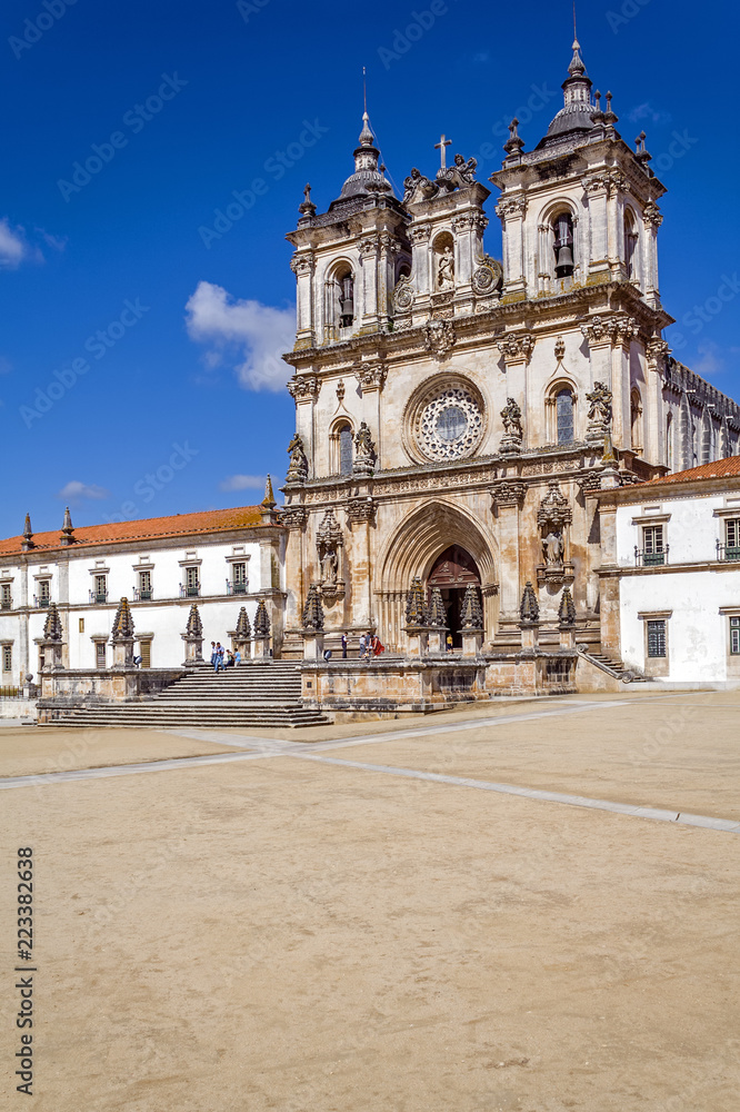 Alcobaca, Portugal. Monastery of Alcobaca Abbey, a masterpiece of the Medieval Gothic architecture. Cistercian Religious Order