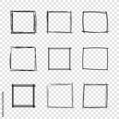 Vector Hand Drawn Scribble Square Frames on Transparent Background. photo