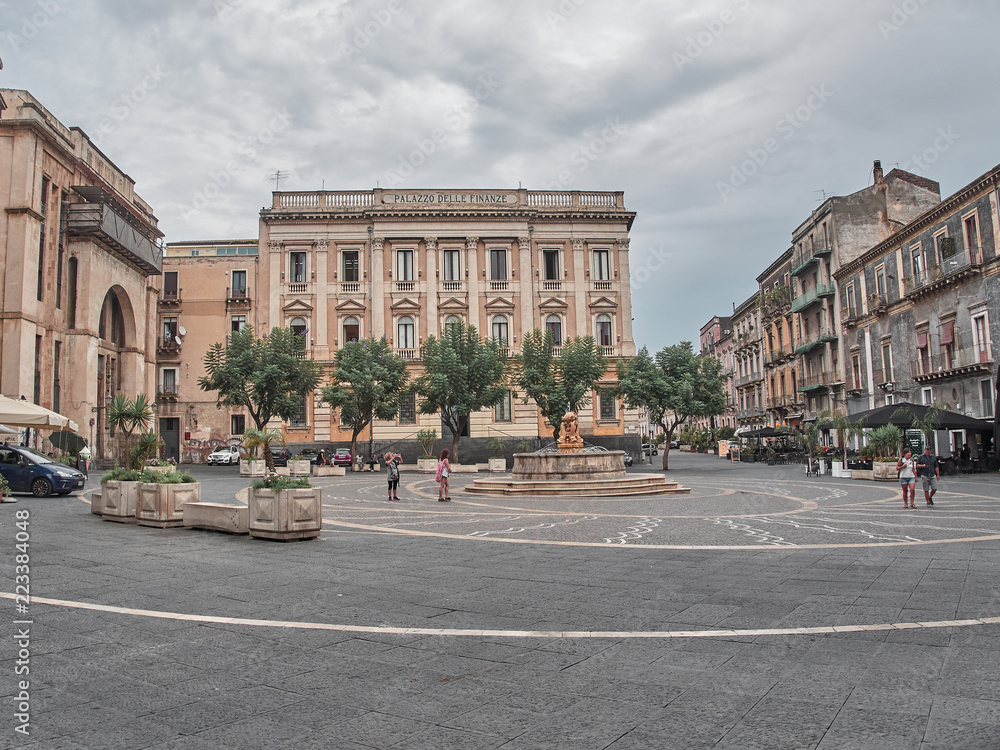 Catania, Italy - August 22, 2018: Shot of Piazza Teatro Massimo in Catania in a summer day. Catania, Sicily