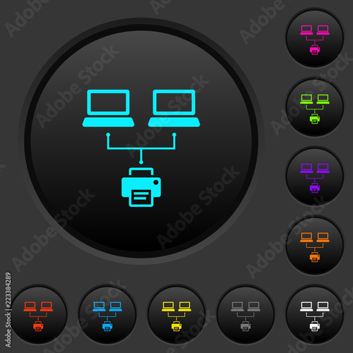 Network printing dark push buttons with color icons
