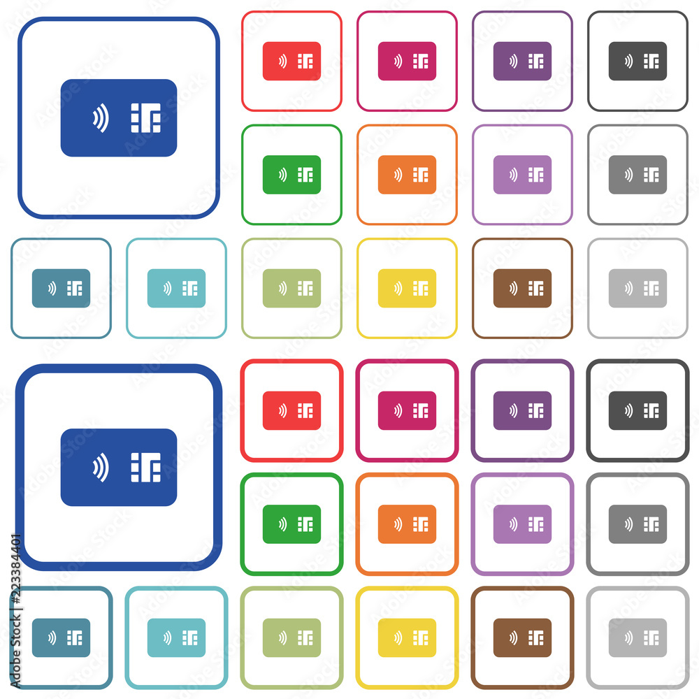 NFC chip card outlined flat color icons