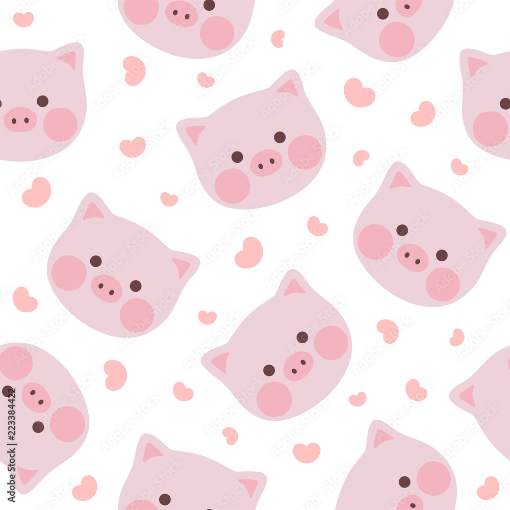 cute pig seamless pattern background, vector illustration