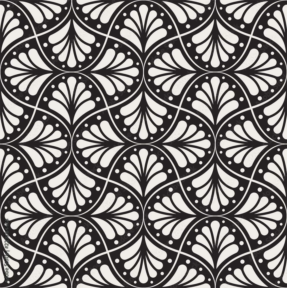 Japanese Ornamental Vector Background. Art Deco Floral Seamless Pattern. Geometric decorative texture.