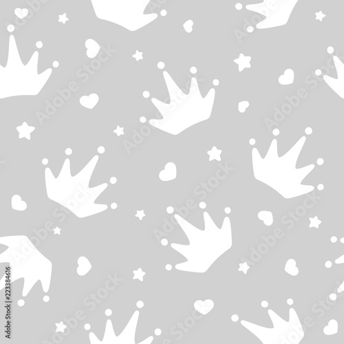 crowns for little prince pattern background, kid's clothing, birthday invitation. Vector illustration.