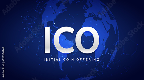 ICO initial coin offering background illustration. Blockchain business digital ico crypto company