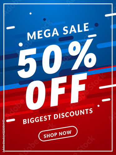 Mega Sale 50 percent off banner template design. Big sale special offer promotion discount for business
