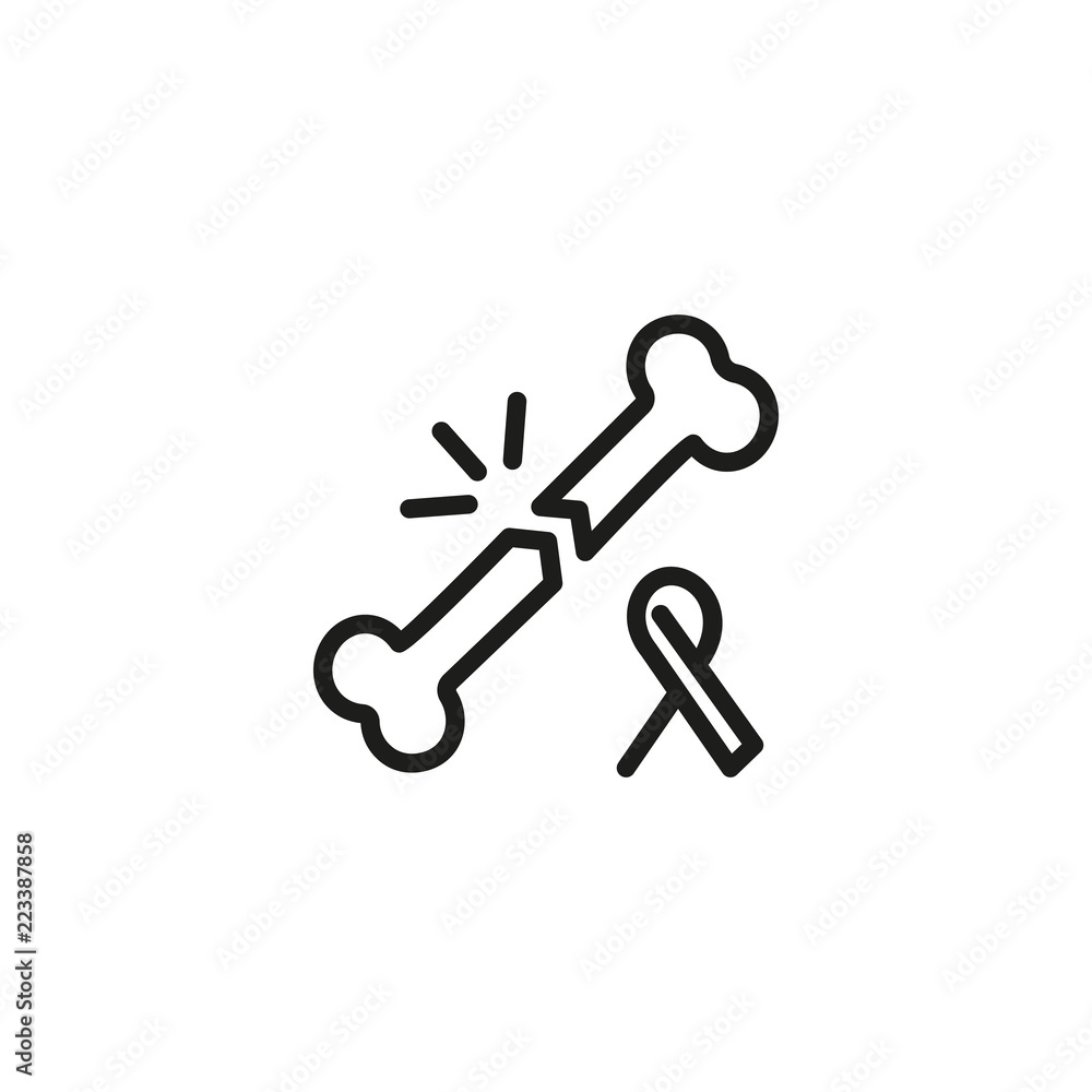 Brittle bones and awareness ribbon line icon. Body, broken, ribbon