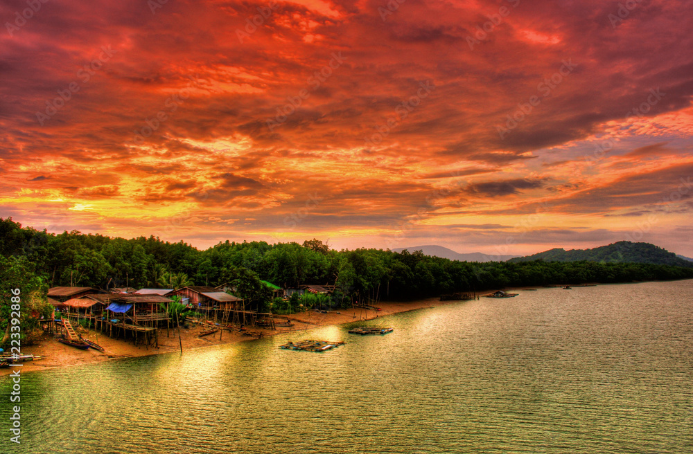 Sunset in Ranong, Thailand.