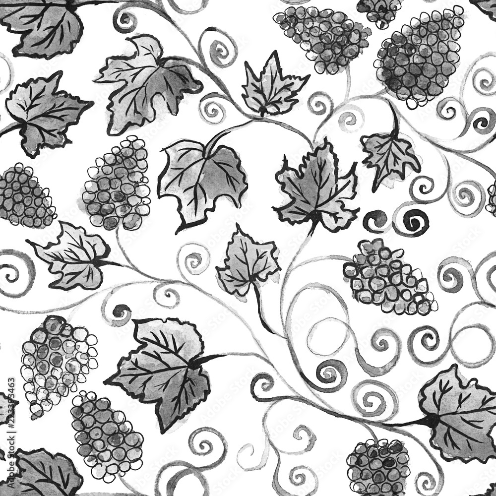 Black grapes seamless pattern watercolor Black grapes seamless pattern watercolor