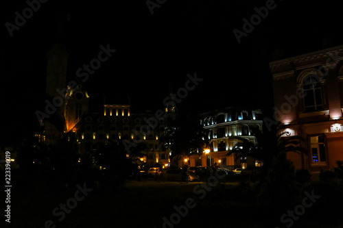 Illuminated Europe Square in Batumi. Night cityscape with modern architecture in Georgia © olyasolodenko