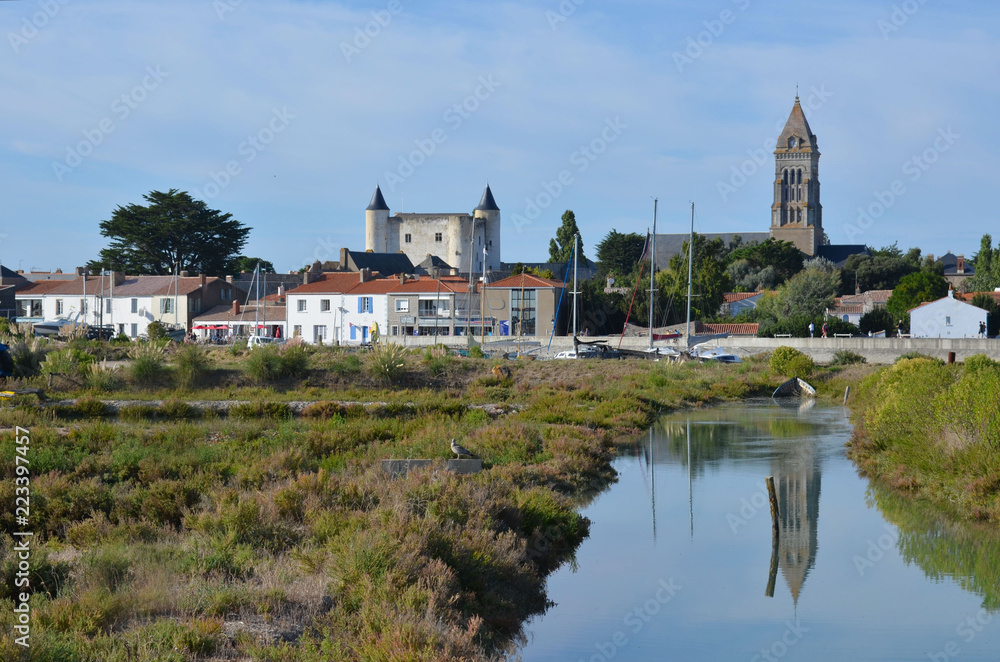 Obraz premium Noirmoutier Ville, port, château, église et commerces