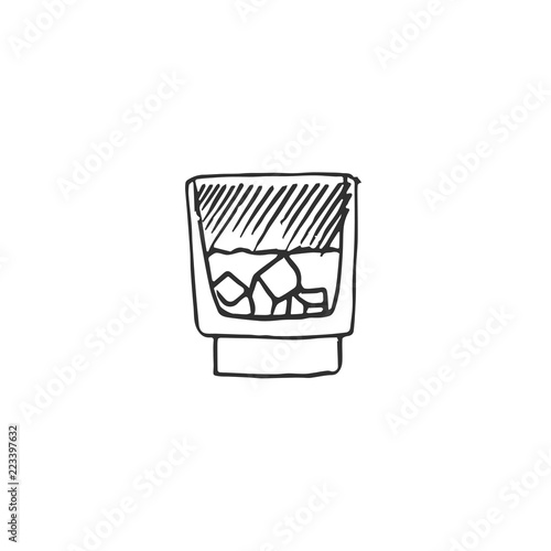 whiskey glass with ice isolated on white background, vector illustration