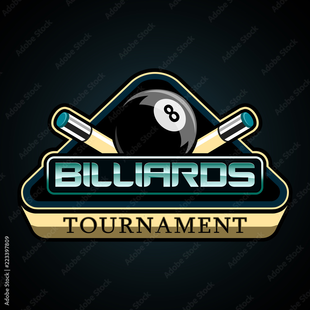 bright American Billiards vector logo on a dark background, featuring a ...