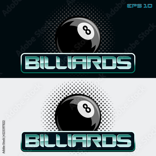 vector logo American pool table with a picture of a black ball number eight